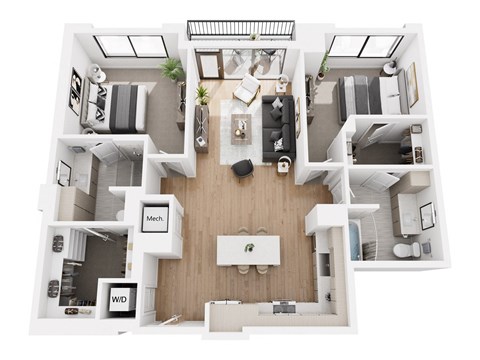 a 3 bedroom floor plan with a bathroom and a living room
